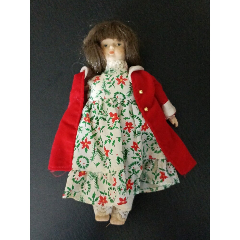Gift World Of Gorham Vintage Porcelain Doll Red Velvet Coat Ornament